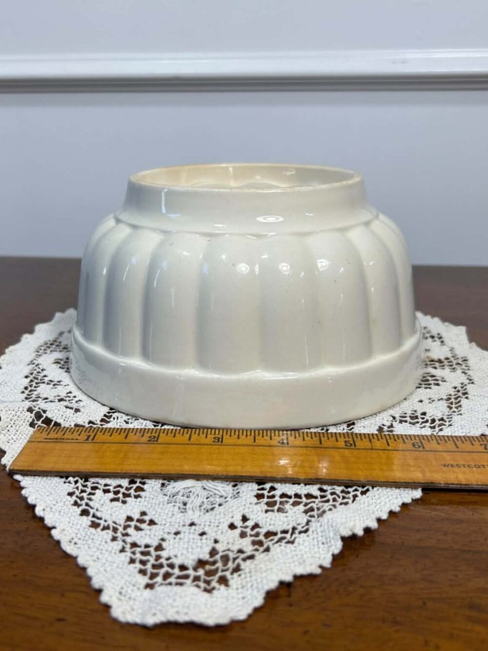 Antique White Ironstone Fluted Pudding Jelly Mold Bowl - Picture 11 of 13